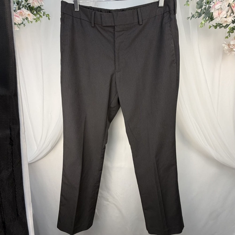 Perry Ellis Portfolio Mens Pinstripe Dress Pants Black Size 34 x 30 Straight Leg